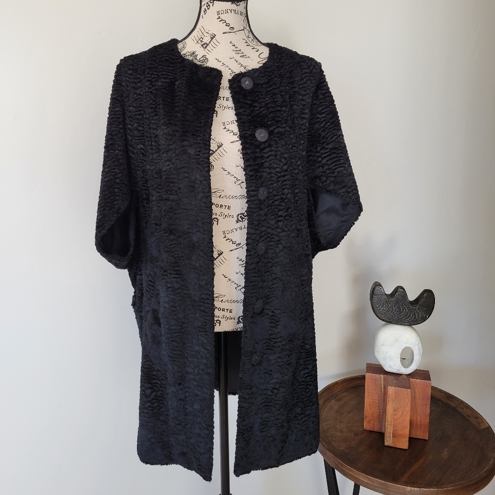 Bird by Juicy Couture Astrakham faux fur coat, black, Size M